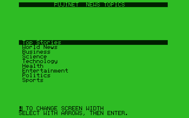 FujiNet News Topics screen